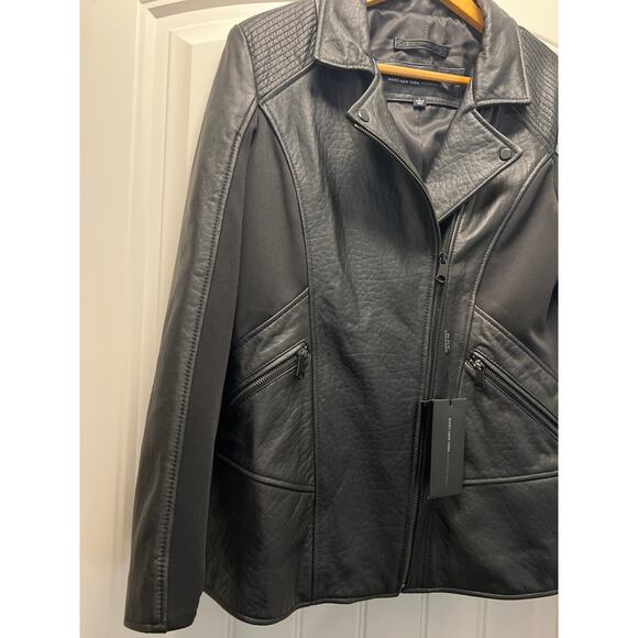 NWT Marc New York Andrew Marc Women’s Leather Motorcycle Jacket Size L Black - Picture 4 of 6